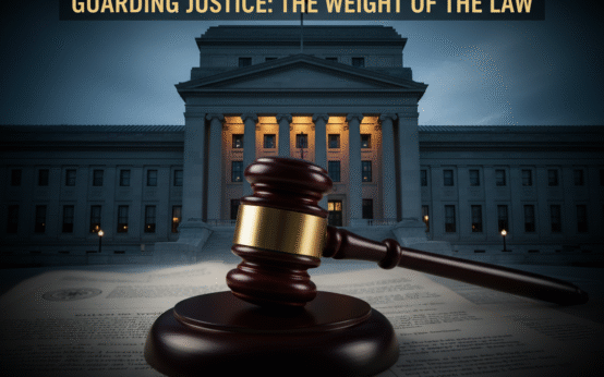 Justice Department building with legal documents overlay representing Comey case indictment error