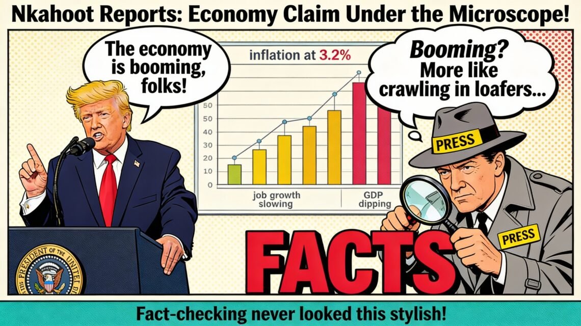 Donald Trump economy speech fact-check comic cover in 1960s newspaper style with Agent 1960 and inflation chart for US, UK, Canada