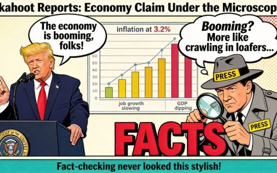 Donald Trump economy speech fact-check comic cover in 1960s newspaper style with Agent 1960 and inflation chart for US, UK, Canada